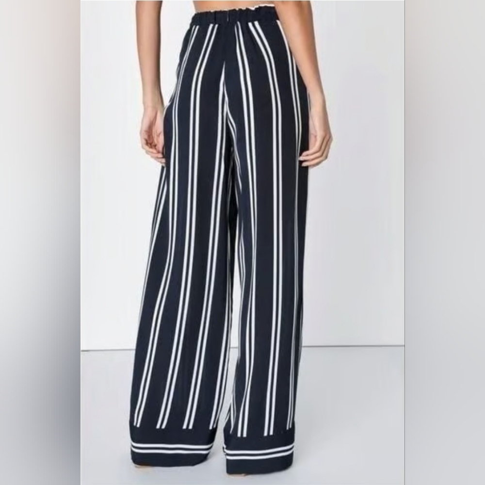 New Lulus Coastal Living Navy Blue Striped Wide Leg Pants